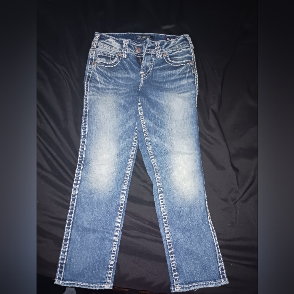 Silver Jean Mid Capris - Picture 2 of 3